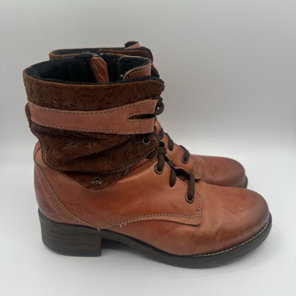 Dromedaris Kara Boots Womens EU 40 US 9.5-10 Brown Leather Lace Up Side‎ Zip